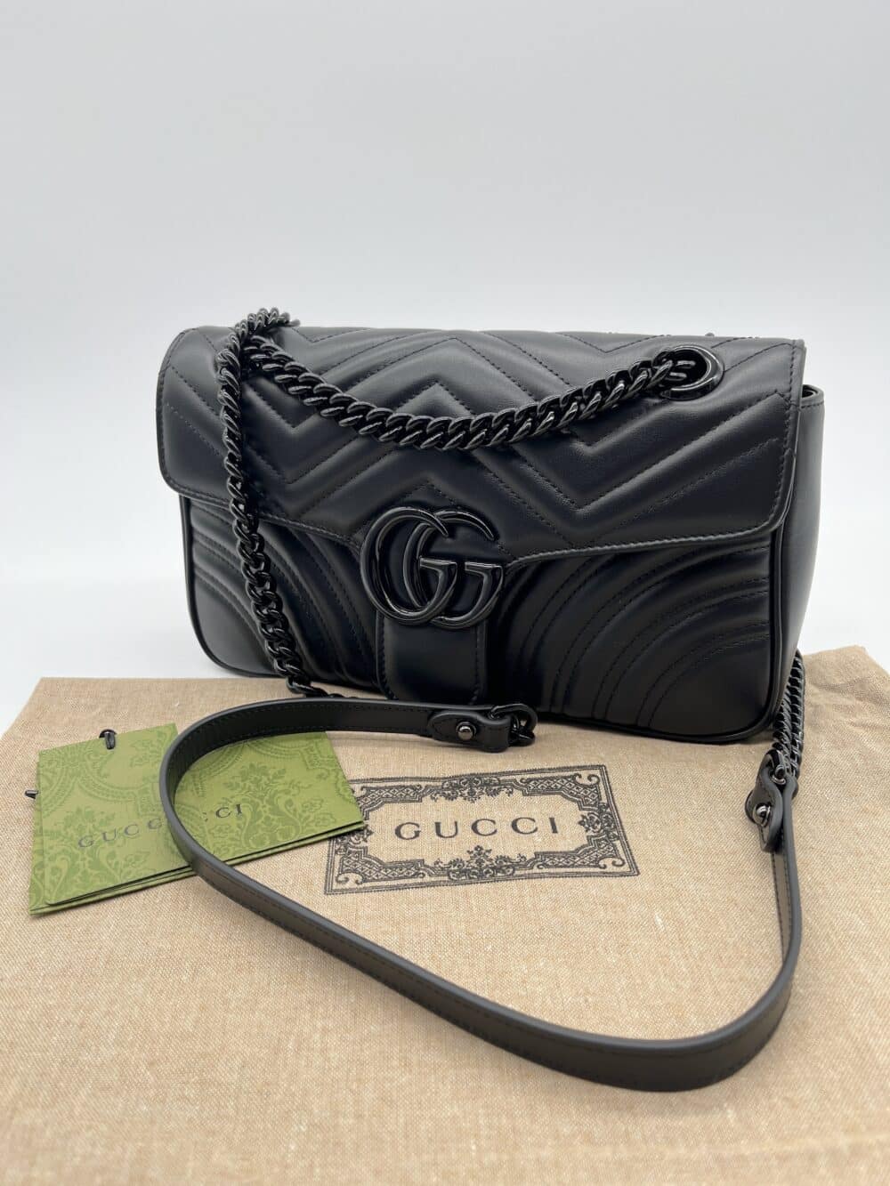 Used Gucci Marmont Aria Matelasse Small Fully Black Logo Leather Bag