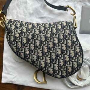 Saddle Bag with Strap Blue Oblique Jacquard and Smooth Calfskin <br> <a href="https://sehabags.com/condition/" target="_blank" rel="noopener"><span class="p-condition" style="color:#777;font-size:14px;">Perfect condition</span></a>