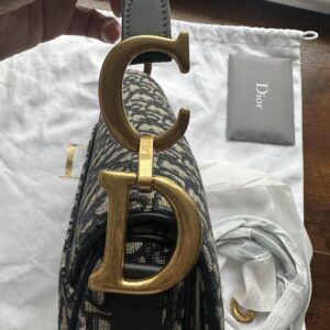 Saddle Bag with Strap Blue Oblique Jacquard and Smooth Calfskin <br> <a href="https://sehabags.com/condition/" target="_blank" rel="noopener"><span class="p-condition" style="color:#777;font-size:14px;">Perfect condition</span></a>